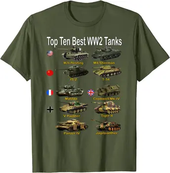 Desmit Labāko WW2 Tanks | Sherman Panzer Panther Tiger T-34 Vasaras Kokvilnas O-veida kakla T-Krekls